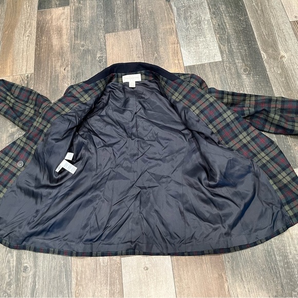 Jones New York Vintage 100% Wool Size 14 Navy Green Black Plaid Jacket Blazer - Picture 9 of 10
